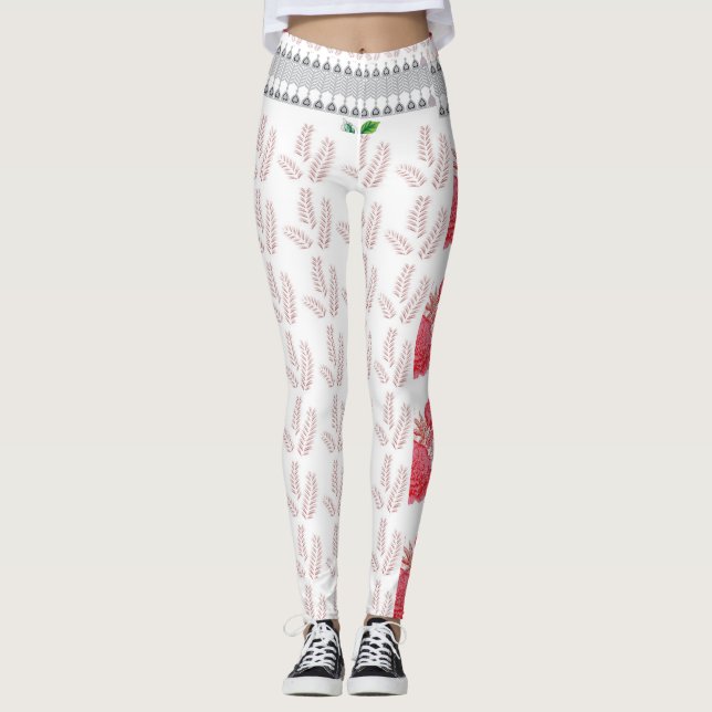 Leggings un arrière - plan blanc avec des feuilles roses (Devant)