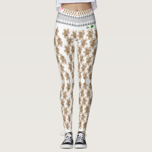 Leggings un arrière - plan blanc avec des fleurs marron