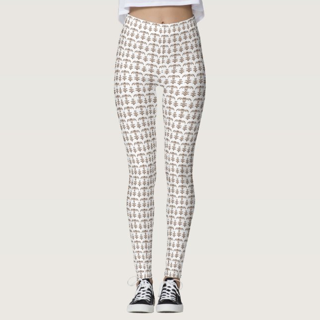 Leggings un arrière - plan blanc avec un motif marron (Devant)