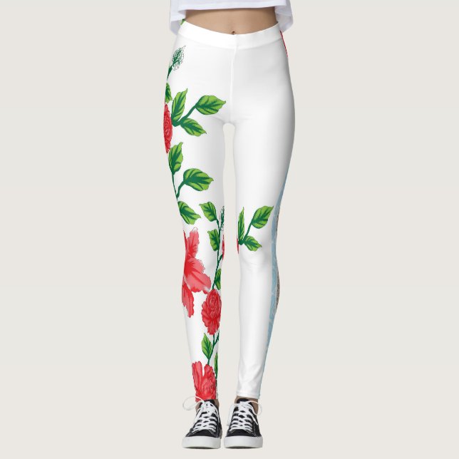 Leggings un bouquet de fleurs rouges sur un arrière - plan  (Devant)