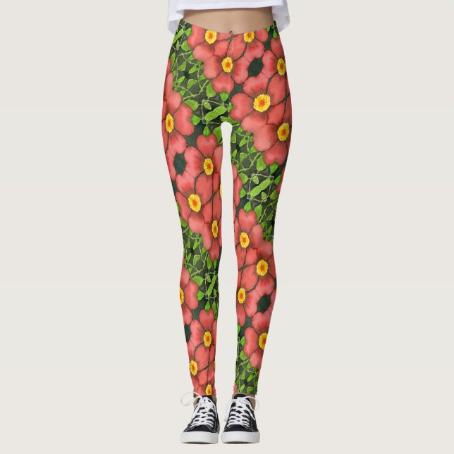 Leggings Un carrelage abstrait à la floraison rose sauvage  (Devant)
