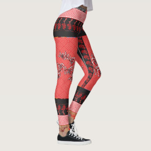 Leggings un design de papier peint rouge et noir