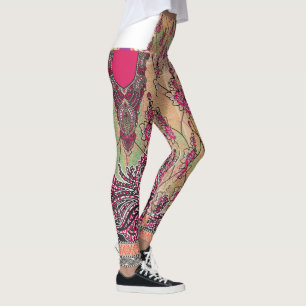Leggings un design d'un motif paisley rose et marron