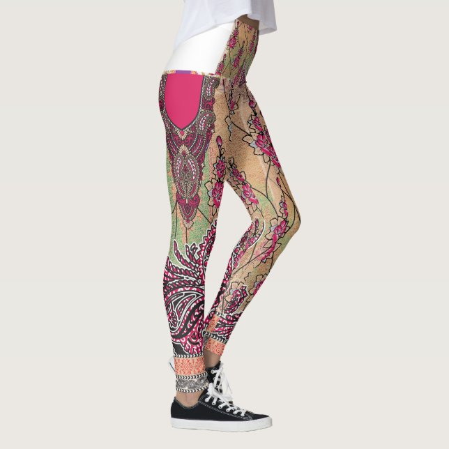 Leggings un design d'un motif paisley rose et marron (Droite)