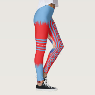 Leggings un design d'un motif rouge et bleu
