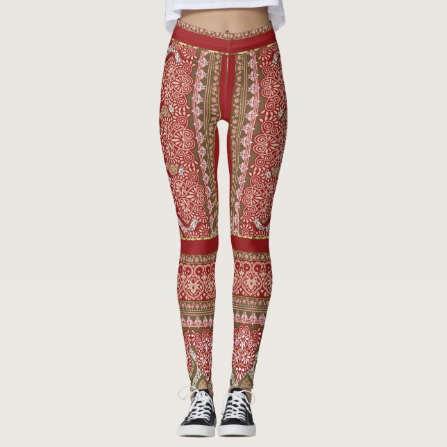 Leggings un design motif rouge et beige_ (Devant)