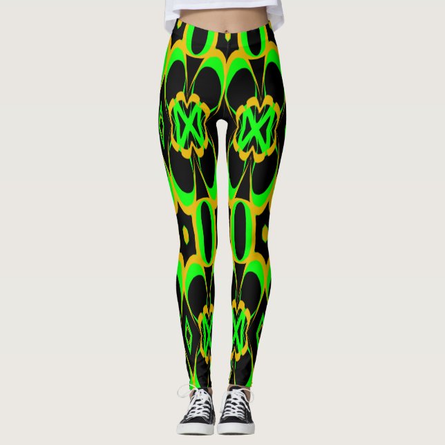 Leggings Un élégant vert & noir "Ratti_Creative_Arts" (Devant)