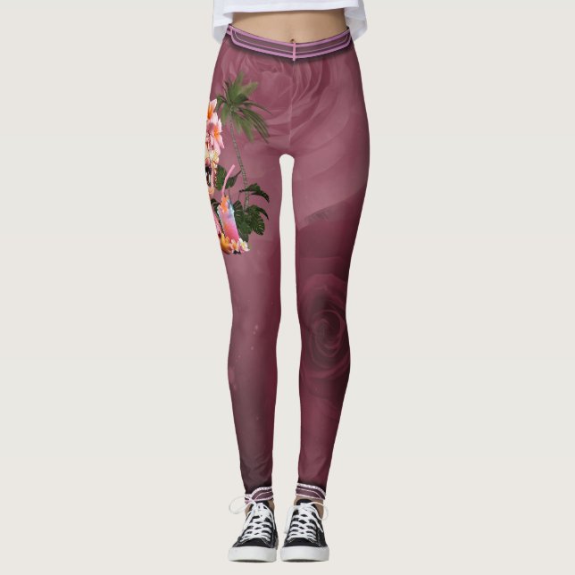 Leggings Un flamant sucré dans une parade tropicale (Devant)