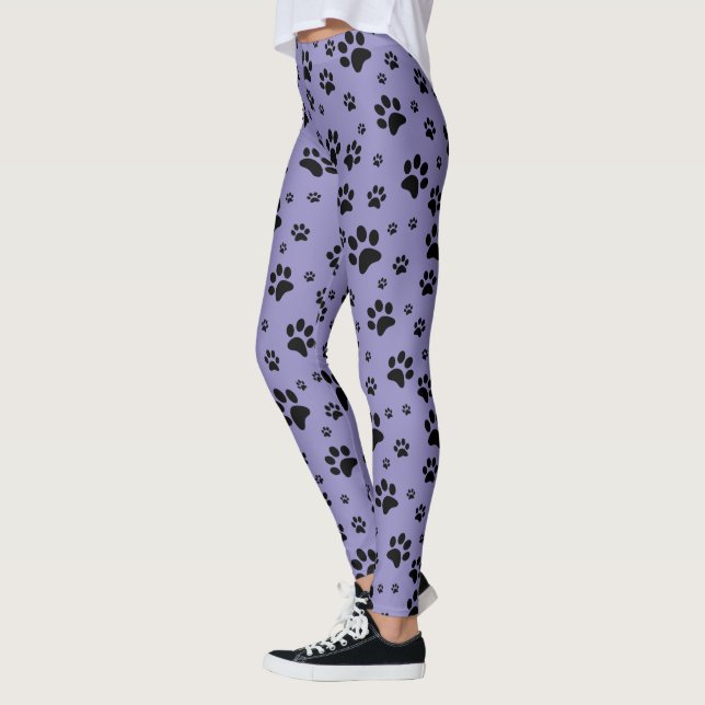 Leggings Un joli jeu noir sur Lavender violet Empreintes de (Gauche)