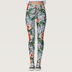Leggings Un Joli Modèle Floral De Faux Mosaïque