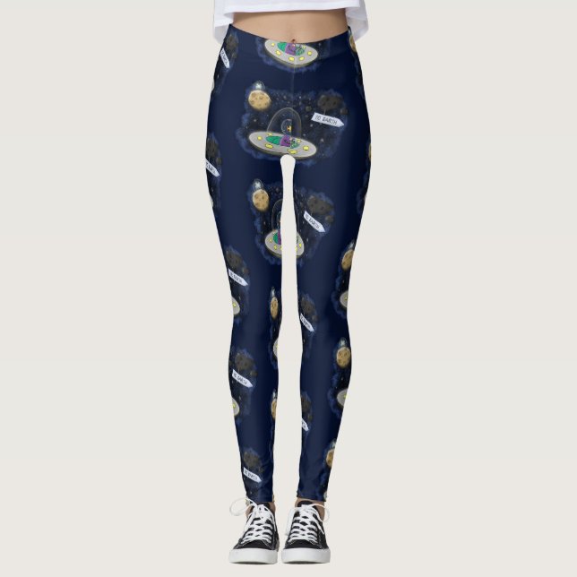 Leggings Un joli poisson heureux dans l'espace dessin animé (Devant)