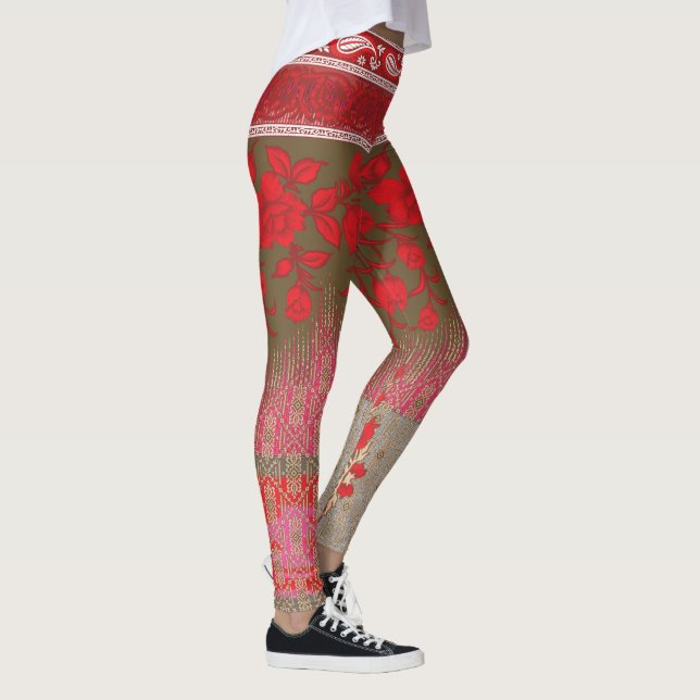Leggings un motif à croix avec fleurs rouges et vignes (Droite)