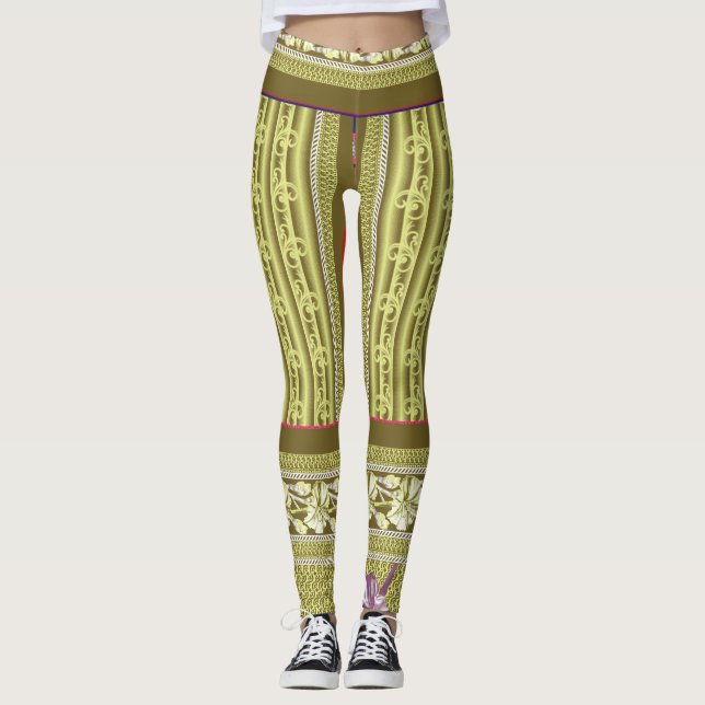 Leggings un motif de point de croix d'un vase avec fleurs (Devant)