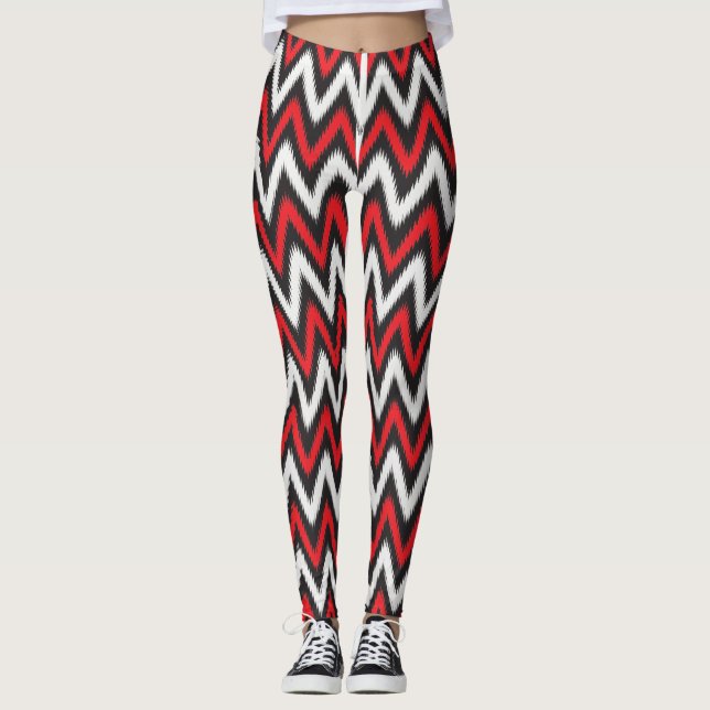 Leggings un motif en zigzag rouge et noir sur fond blanc (Devant)