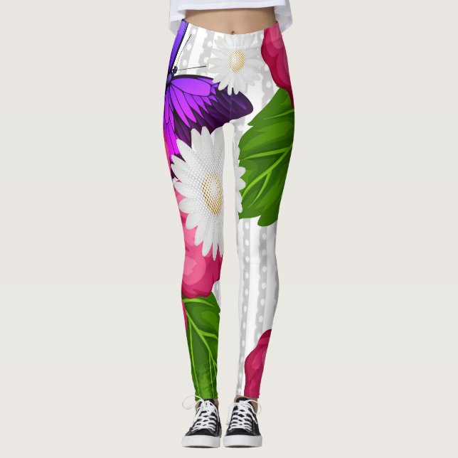 Leggings Un rêve de fleurs, des bandes et des points (Devant)