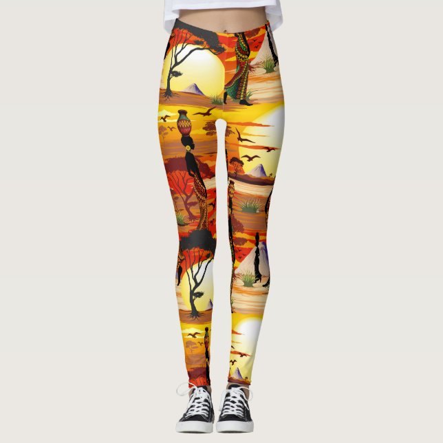 Leggings Une belle femme africaine Silhouette sur les solei (Devant)