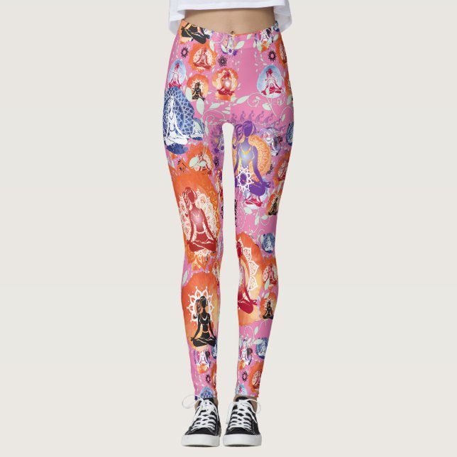 Leggings Une Femme De Yoga En Méditation Pose Karma Pink (Devant)
