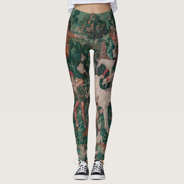 Leggings Unicorn Hunt Medieval Art, Unicorn Se Défend (Devant)