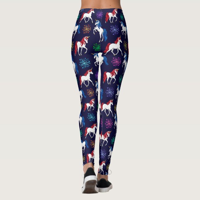 Leggings Unicornes Bleues Blancs Patriotique Américain (Dos)