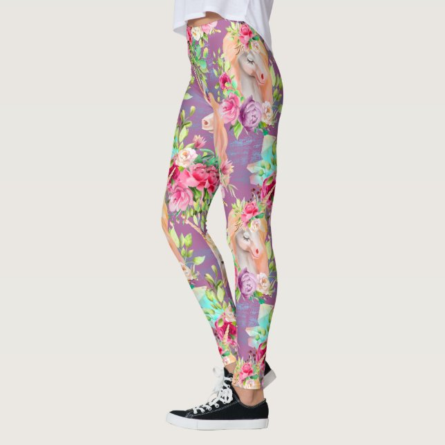 Leggings Unicornes florales pourpres (Gauche)