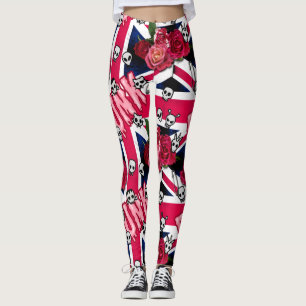 Leggings Union Jack rose punk Grunge avec Emojis et Rose
