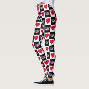Leggings USA Drapeau et Coeurs À damiers Motif