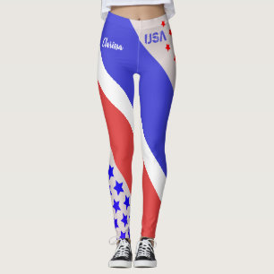Leggings USA PALE TONE ROUGE BLANC et BLEU avec votre nom