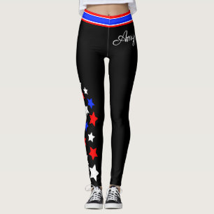 Leggings USA - Red White and Blue Stars (Votre nom)