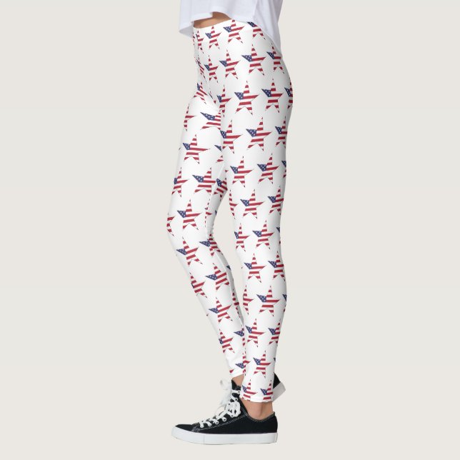 Leggings USA Star Motif avec étoiles et rayures Patriotique (Gauche)