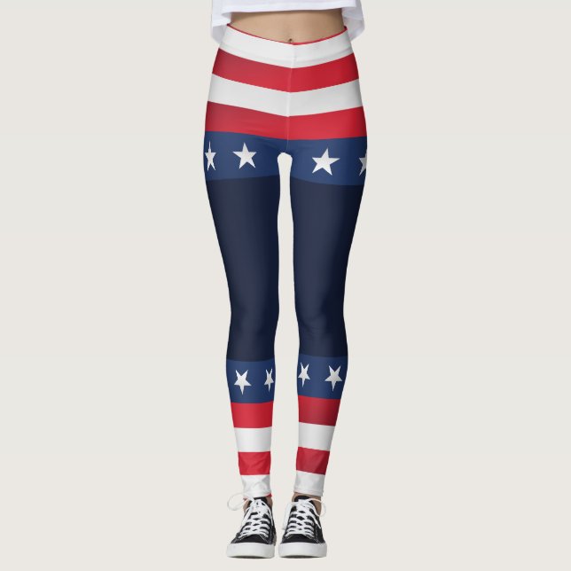Leggings USA Stars & Stripes American Flag Light & firework (Devant)