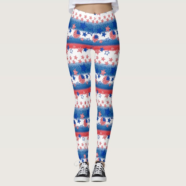 Leggings USA Stars & Stripes American Flag Light & firework (Devant)
