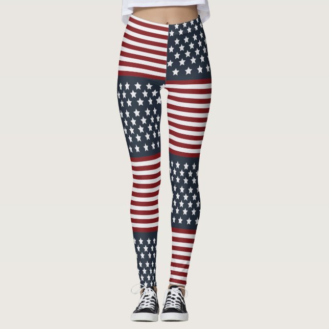 Leggings USA Stars & Stripes American Flag Light & firework (Devant)