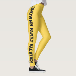 Leggings Vacances de famille jaune citron personnalisées en