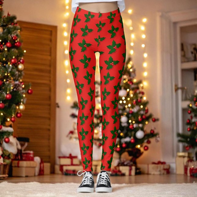 Leggings Vacances de Noël Motif Holly Tree Berries (Créateur téléchargé)