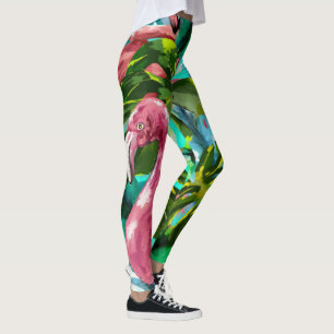 Leggings Vacances Tropical Green Palm Flamants roses roses
