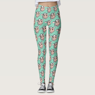 Leggings vache de dessin animé noir blanc rose baiser gris 