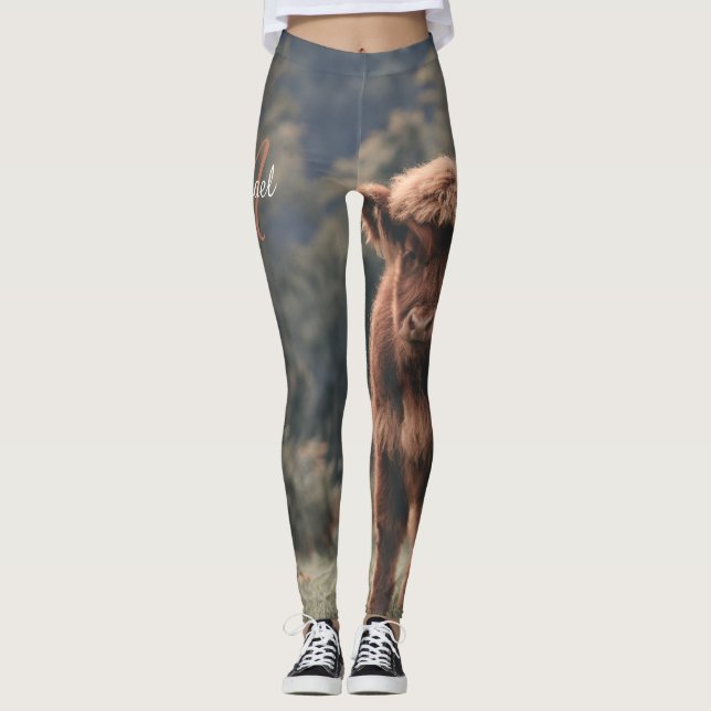 Leggings Vache de Highland calvaire herbe d'automne monogra (Devant)