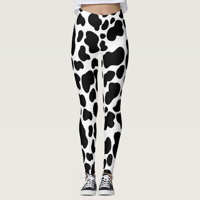Leggings Vache de vache noire et blanche Cachet à motif (Devant)