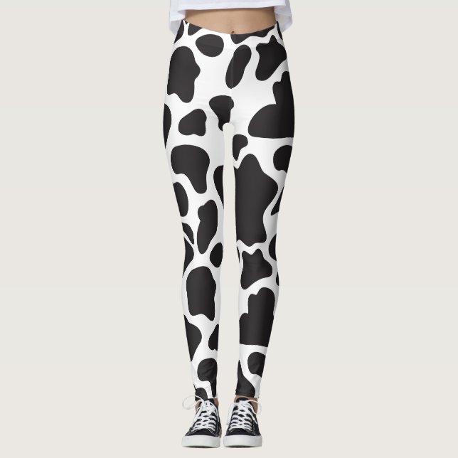 Leggings Vache mignonne simple Imprimer noir et blanc (Devant)