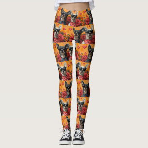 Leggings Vaches australiennes avec roses au cœur pour la Sa