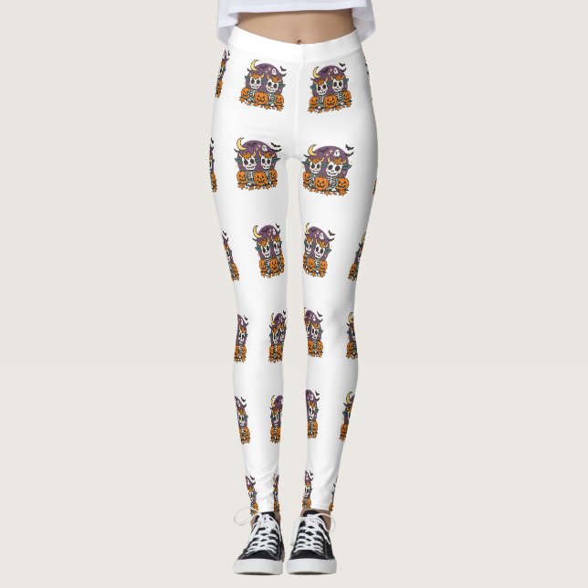 Leggings Vaches squelettes effrayantes mignonnes avec des c (Devant)