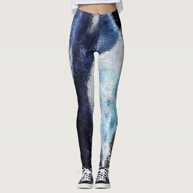 Leggings Vague bleue et grise de coucher du soleil d'océan (Devant)
