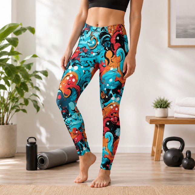 Leggings Vague de corail turquoise Art fluide abstrait océa (Créateur téléchargé)