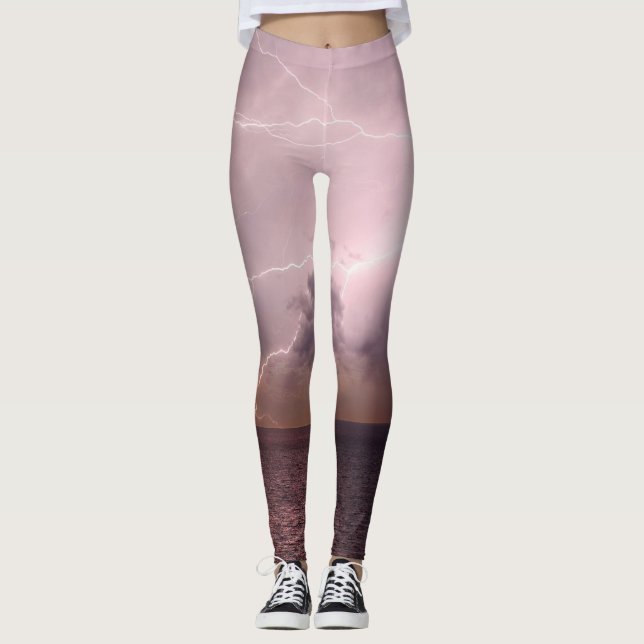 Leggings Vague d'éclairs de tempête de mer (Devant)