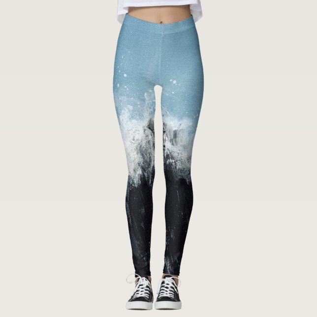 Leggings Vague marine : design peint à la main (Devant)