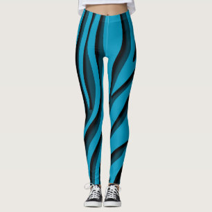 Leggings Vague Zèbre 3D Bleu Doux De Luxe