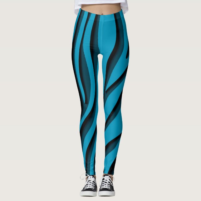 Leggings Vague Zèbre 3D Bleu Doux De Luxe (Devant)