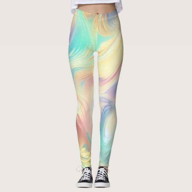 Leggings Vagues abstraites roses bleues jaunes tendance (Devant)