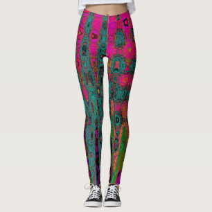 Leggings Vagues atomiques Abstraites Turquoise Trippy