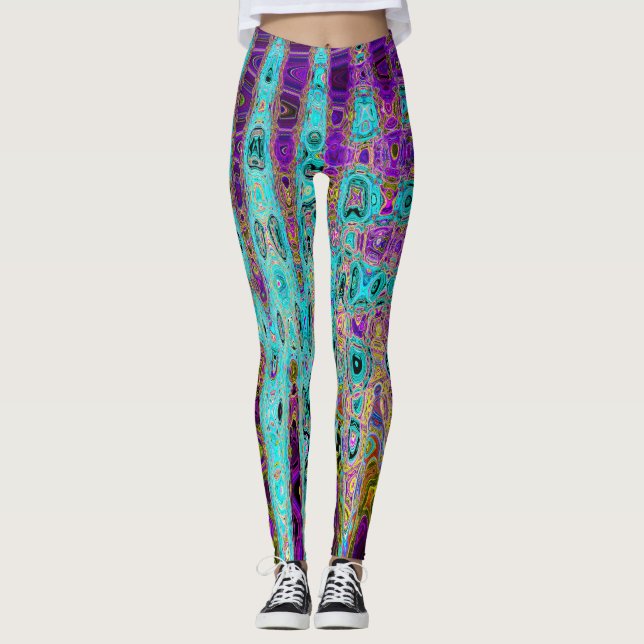 Leggings Vagues Atomiques Rétro Abstraites Groovy Bleu Aqua (Devant)